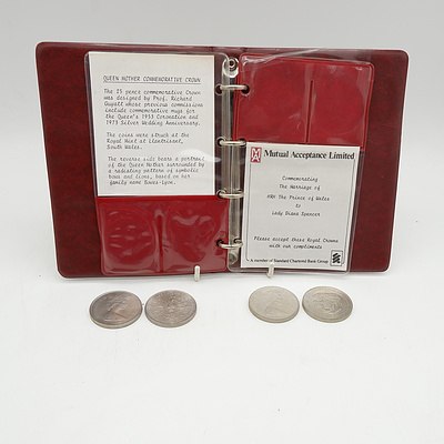 A Set of Commemorative Coins for the Marriage of Princess Diana and the Queen Mothers 80th Birthday in Folder and Australian 200 years Commemorative Medals in Folder
