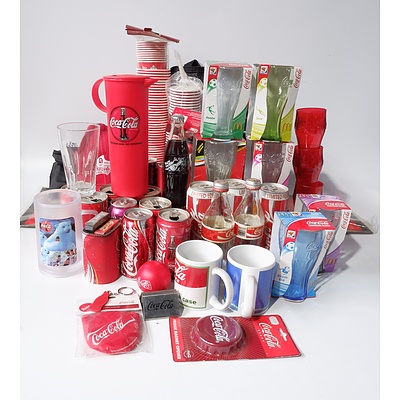 Large Quantity of Coke Ephemera Including Glasses, Two Full Cans, Bottles and More