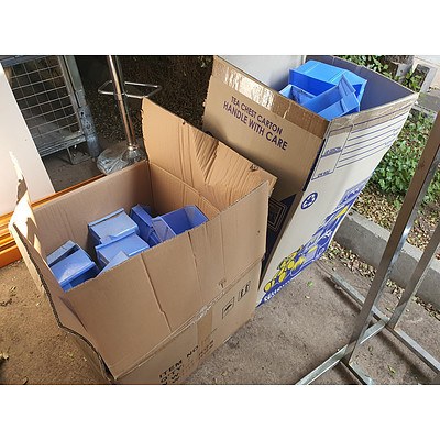Two Boxes of Blue Plastic Storage Bins