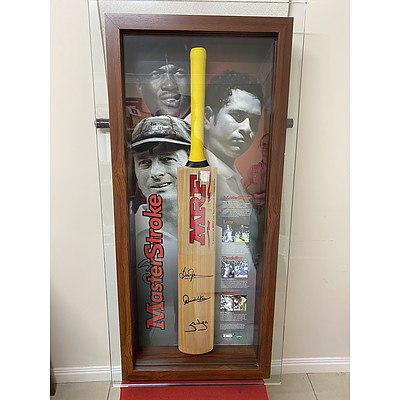 Signed and Framed Cricket Bat - Signed by Steve Waugh, Sachin Tendulkar and Brian Lara