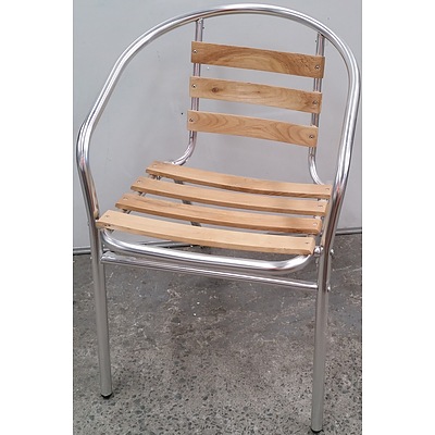 Aluminium & Timber Outdoor Cafe Chairs  - Lot of Six