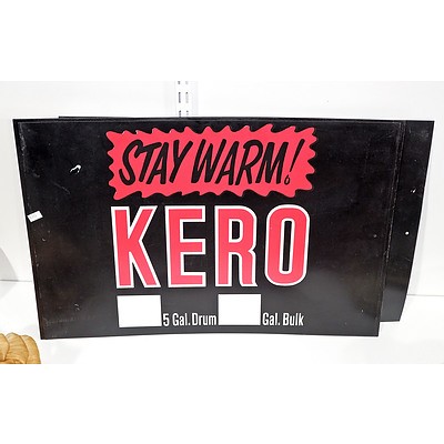 Two Plastic Stay Warm Kero Signs