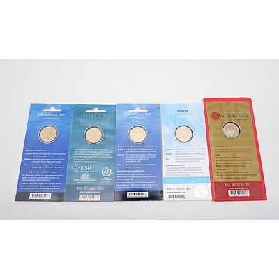 Five RAM Uncirculated One Dollar Coins, Including 2015 Year of the Goat, 2007 International Polar Year, 2013 Walrus and More
