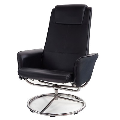 Malghult Black Faux Leather Upholstered Reclining and Swivel Armchair