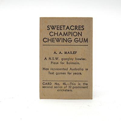 Forty-Eight Sweetacres Champion Chewing Gum Cricket Trading Cards, Including J. Fingleton, D. G. Bradman and More