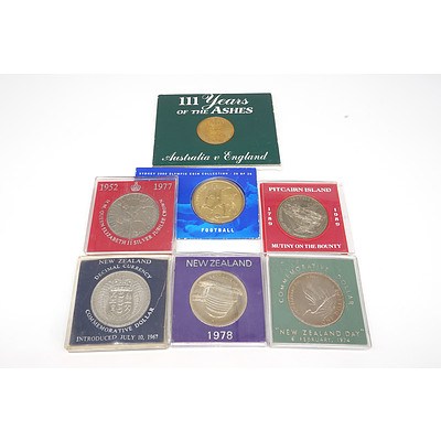 Seven Proof Coins, Including 111 Years of the Ashes, 1974 Commemorative New Zealand Day Dollar and More
