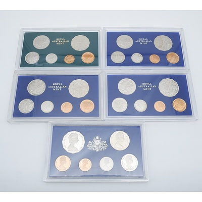 Five Proof Coin Sets, Including 1980, 1981 and 1982 Brisbane Commonwealth Games