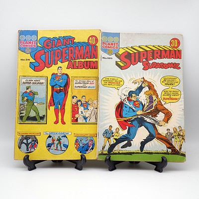A Giant Superman Album #24 Planet Comics 1973 and Superman Supacomic #185 Planet Comics 1975