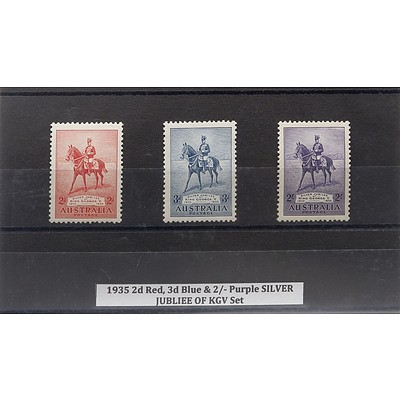 1935 2d Red. 3d Blue & 2/- Purple Silver Jubilee of FGV Stamp Set
