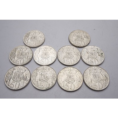 Ten Australian 1966 Silver Fifty Cent Coins