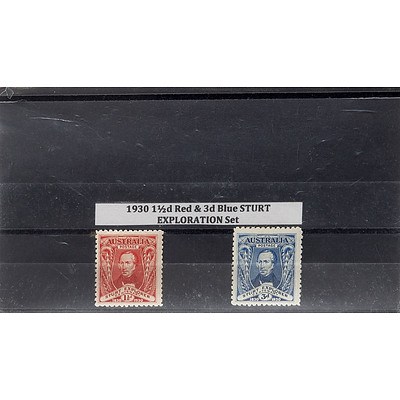1930 1 1/2d Red & 3d Blue Sturt Exploration Stamp Set