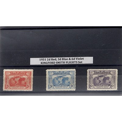 1931 2d Red, 3d Blue & 6d Violet Kingford Smith Flights Stamp Set