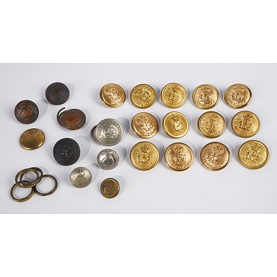 Quantity of 22 Vintage Brass Buttons Including Australian Imperial Force and Australian Navy