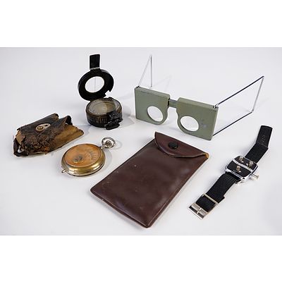 Quantity of Items Including Vintage Pocket Voltmeter, Compass, Golfers Watch and More