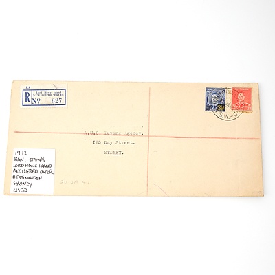 1942 KGVI Stamps Lord Howe Island Registered Cover Destination Sydney