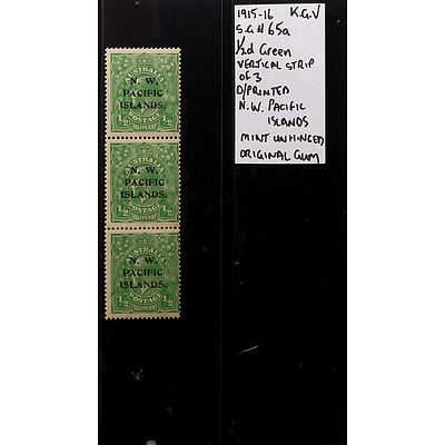 Vertical Strip of Three 1915-16 King George V S.G. #65a O/Printed "N.W. Pacific Islands" 2nd Watermark, Mint Unhinged and Original Gum