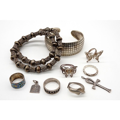Collection of Sterling Silver Rings, Bracelet and Necklace