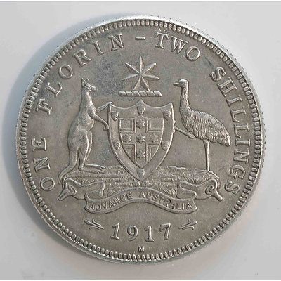 Australia: Sterling Silver Florin 1917