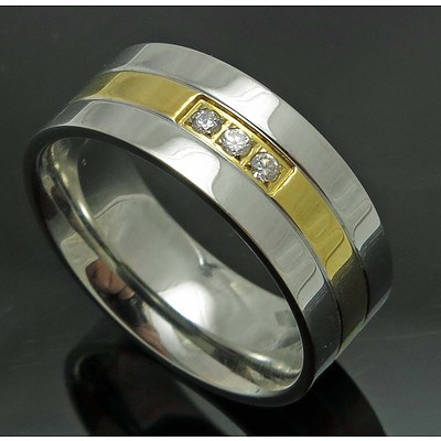 Stainless Steel Ring With 18ct Gold Plated Centre