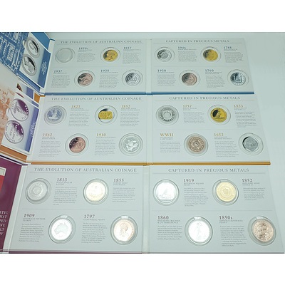 Three Maquarie Mint The History of Australian Coinage Collection Volume 1-3 Ablums, Partially Complete, 13 Coins