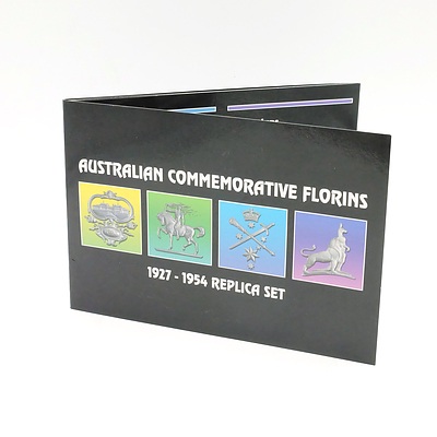 Australian Commemorative Florins 1927-1954 Replica Set, Four Coins in Album