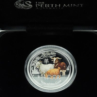 Perth Mint Limited Edition 2015 Australian Lunar Year of the Goat, Silver Proof Coloured Coin