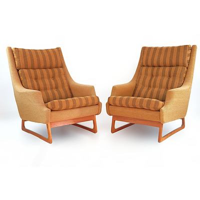 Pair of Parker Retro Brown Fabric Upholstered Armchairs