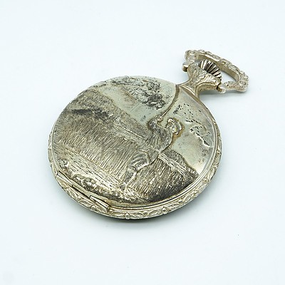 Swiss Thermidor Silvered Metal Hunter Cased Pocket Watch Relief Cast with a Trout Angler