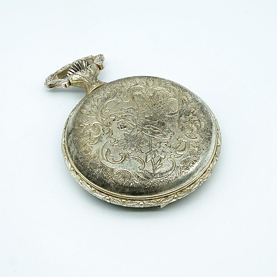Swiss Thermidor Silvered Metal Hunter Cased Pocket Watch Relief Cast with a Trout Angler