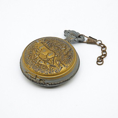 Westclox Cast Metal Hunters Pocket Watch with Stag Hunting Scene on Case