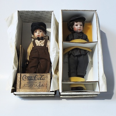 Two Hand Painted Franklin Heirloom Dolls with Bisque Heads in Boxes