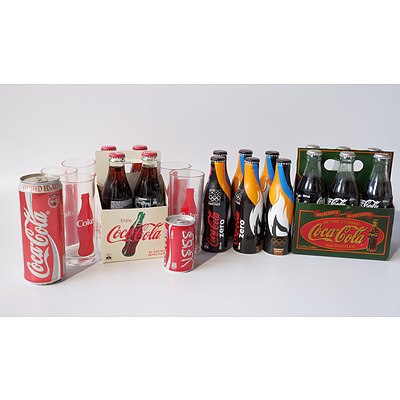 Group of Coca Cola Collectibles Including Sydney Olympics Bottles and More