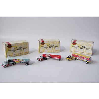 Three Coca Cola Matchbox Collectibles Tractor Trailers Including 'Summertime Fun', 'Sprite Boy' and 'Pause and Refresh'