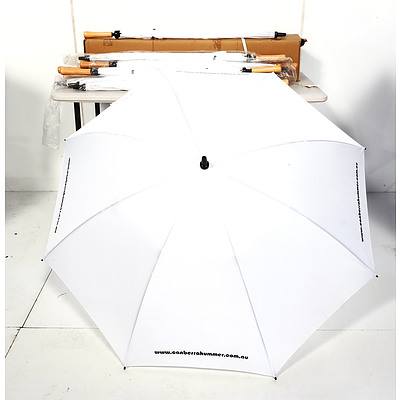 Over 20 White Canberra Hummer.Com Promotional Umbrellas