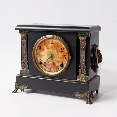 Antique Sessions Mantle Clock with Copper Detailing