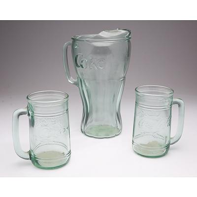 Pair of Coca Cola Glass Steins and a Coca Cola Pitcher
