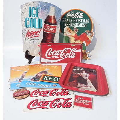 Large Group of Coca Cola Accessories and Ephemera, Including Wall Stickers, Metal Signs, Coasters, Trays and More