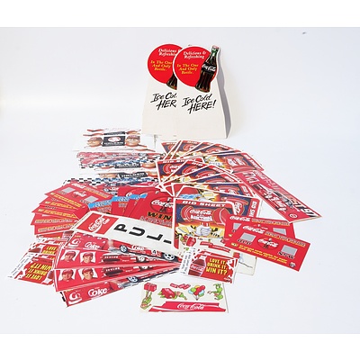 Large Group of Coca Cola Accessories and Ephemera, Including Wall Stickers, Metal Signs, Coasters, Trays and More