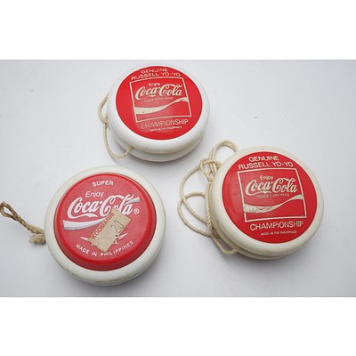 Three Coca Cola Russell Yo-Yo's Including 'Championship' and 'Super' Yo-Yo