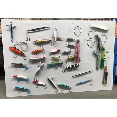 Board with Various Marlin Fishing Lures