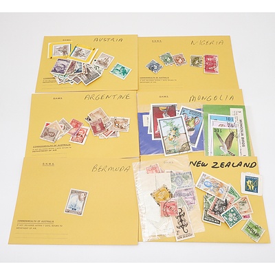Large Group of Stamps From Various Countries Including New Zealand, Nigeria, Mongolia, Argentine, Austria and Many More