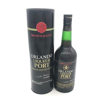 Bottle of Orlando N.V. Liqueur Port Premium Quality Average Age Ten Years - in Tube 750mL