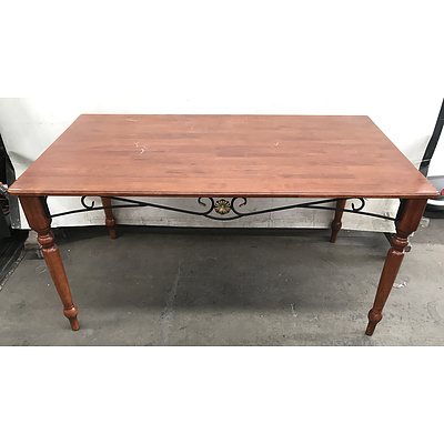 Timber Dining Table with Ornate Metal Trim