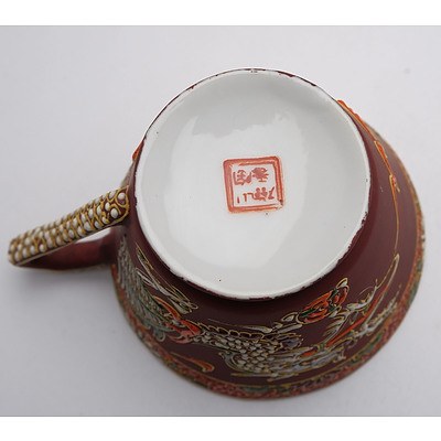 Japanese Moriage Enamel Decorated Porcelain Tea Set for Six, Mid 20th Century