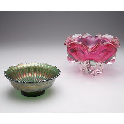 Green Carnival Glass Bowl and Murano Glass Bowl