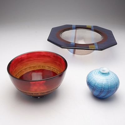 Three Pieces of Various Studio Art Glass, Makers Unknown