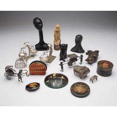 Group of Silver, Metal and Wooden Ornaments Including Oriental and South-East Asian Pieces