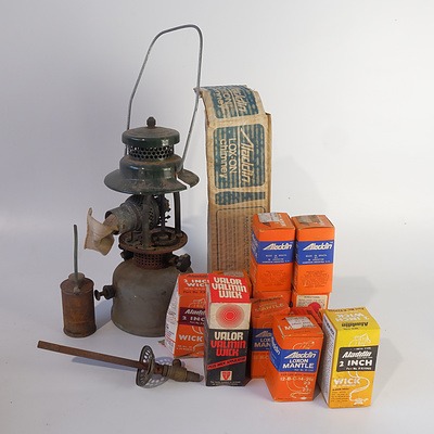 A Kerosene Lantern and a Quantity Lamp Wicks in Box