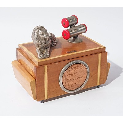 Napolitan Wooden Musical Cigarette Dispenser with Metal Lion on Top