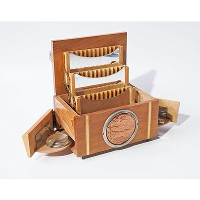 Napolitan Wooden Musical Cigarette Dispenser with Metal Lion on Top